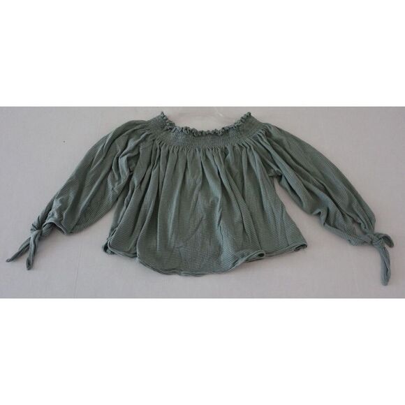Free People OB506227 Women's Sz S Green Striped Lexington Off The Shoulder Top - Picture 2 of 8